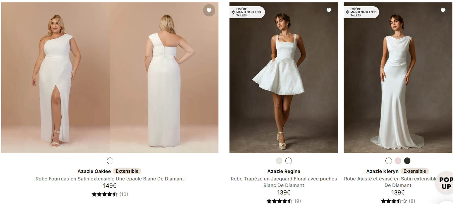 S&eacute;lection de robes de mari&eacute;es Azazie &agrave; moins de 200&euro;