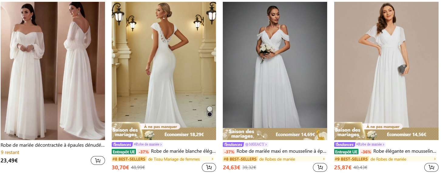 S&eacute;lection de robes de mari&eacute;es SHEIN &agrave; moins de 200&euro;