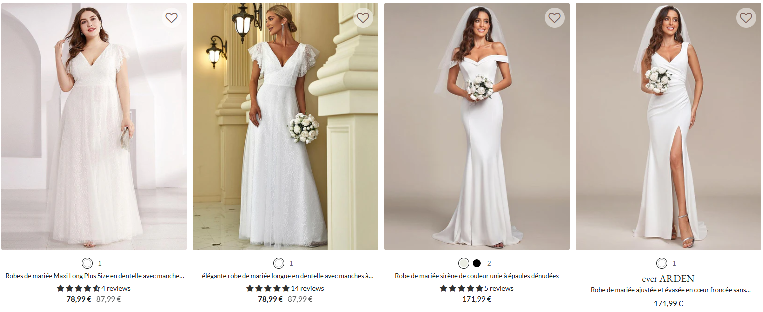 S&eacute;lection de robes de mari&eacute;es Ever Pretty &agrave; moins de 200&euro;